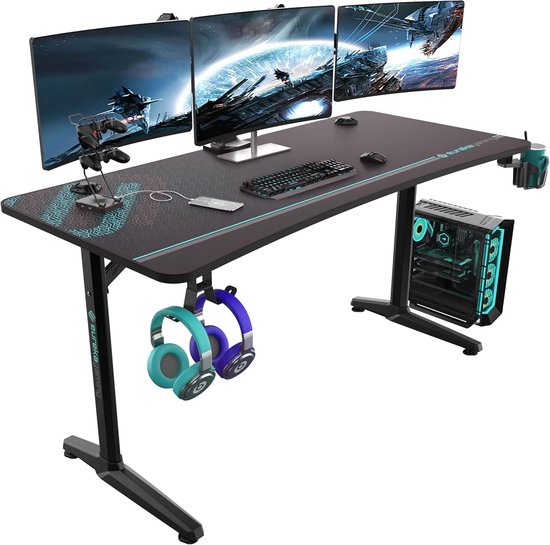 Ergonomische Gamingtafel 152x70 cm | Gamingbureau met Bekerhouder en Hoofdtelefoonhaak | Perfect voor Thuiskantoor van Merkloos
