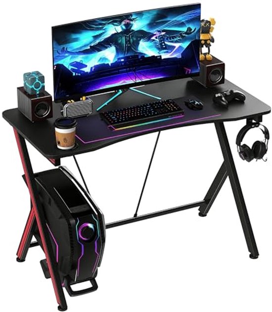 Ergonomische Gamingtafel met Bekerhouder en Koptelefoonhaak - Zwart 105 x 55 x 75 cm van Merkloos