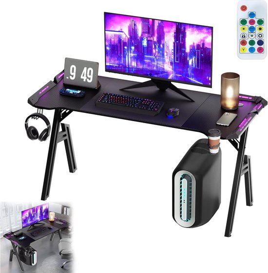 Ergonomische Gamingtafel met RGB LED en Opbergmogelijkheden 140x60 cm van Merkloos