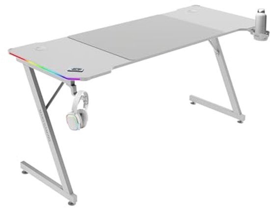 Ergonomische Gamingtafel met RGB-Verlichting en XXL-Muismat, Wit, Gaming Bureau 160x60cm