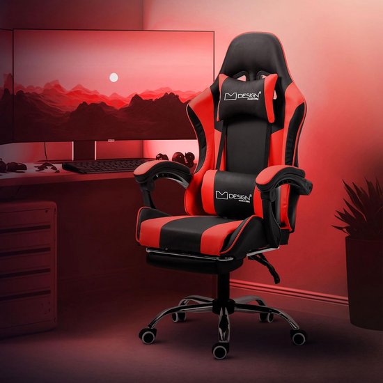 Ergonomische Massage Gaming Stoel Zwart/Rood - Luxe Race Fauteuil met Voetensteun van Merkloos