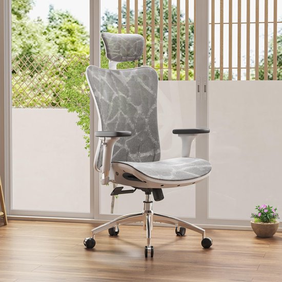 Ergonomische Mesh Bureaustoel met Verstelbare Lendensteun, 3D Armleuningen en Hoge Rugleuning 64×66×123 cm van Merkloos