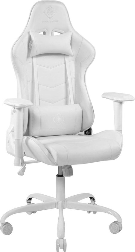Ergonomische PC-gamingstoel met armleuning, hoge rugleuning en kussen - in hoogte verstelbaar - PU-leer - wit Gaming chair van Exabeam