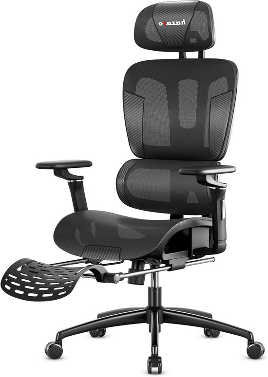 Ergonomische PC Stoel - Draaistoel Bureau - Comfortabel Zitten - Verstelbare Voetensteun - 133 cm Hoog - Zwart