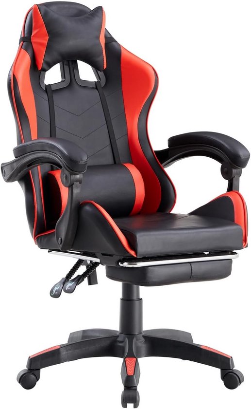 Ergonomische Race Gaming Stoel met Verstelbare Voetensteun en Rugleuning - PU Leder - Zwart Rood Blauw Groen van Merkloos