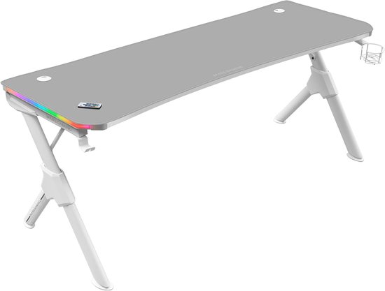 Ergonomische RGB Gaming Desk XL met Headset- en Bekerhouder, Wit van Merkloos
