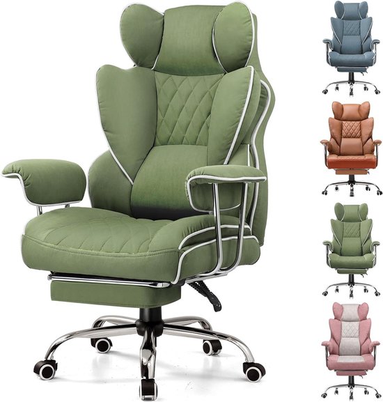 Ergonomische Stoel - Bureaustoel Voetensteun - Ontspannen Zitten - Verstelbare Rugleuning - 160 kg Draaglast - Groen