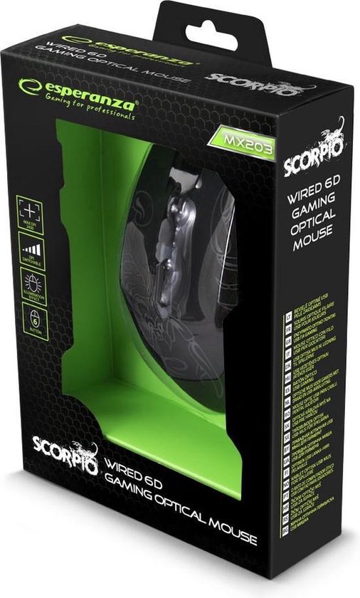 Esperanza MX203 Scorpio Serie - Bedrade Optische Gaming Muis - 6 Knoppen - USB - Zwart/Blauw