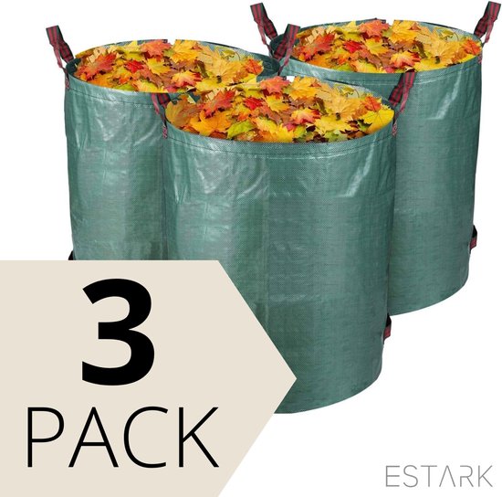 ESTARK® Tuinafvalzak - 3 Stuks 300L – 80x70cm - Opvouwbaar - Groen - Bladerenzak - Afvalzak - Tuin - Tuinieren - Tuinafval Zak - Snoeisel - Gras Bladerzen zak - Groenzak 3 STUKS van ESTARK