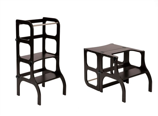 Ette Tete Step 'n Sit - Leertoren - Zwart met zwarte clips - Inklapbaar tot tafel en stoel - Learning Tower - Montessori inspired - Keukentrap - Keukenhulp - Leerstoel - Veilig -Duurzaam van Merkloos