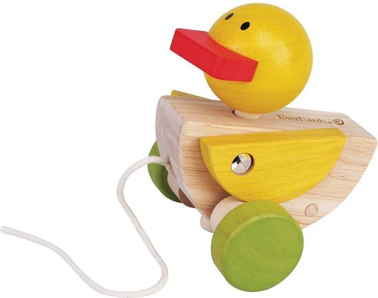 Everearth Trekdier Eend Hout Geel Beweegbare Vleugels 12 Cm Geel van Everearth