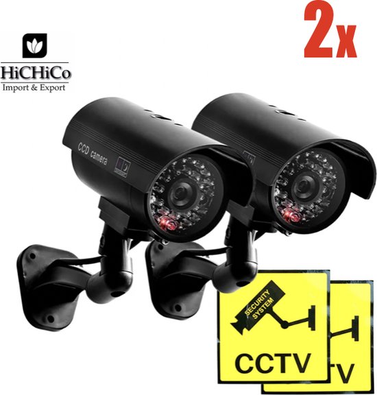 Fake camera voor buiten – Dummy camera – Nep camera - CCD Dummy Camera - Beveiligingscamera - Fake Outdoor Nepcamera - Nep Security Cam met rood knipperend led indicator voor binnen en buiten HiCHiCO® 2STUKS van HiCHiCO®