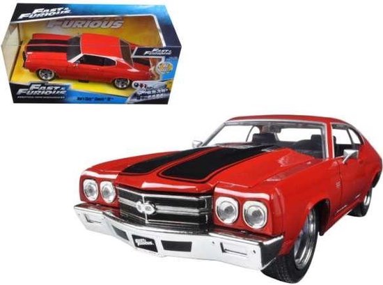 Fast and Furious: 1970 Doms Chevrolet Chevelle Red with Black stripes 1:24 van Jada Toys