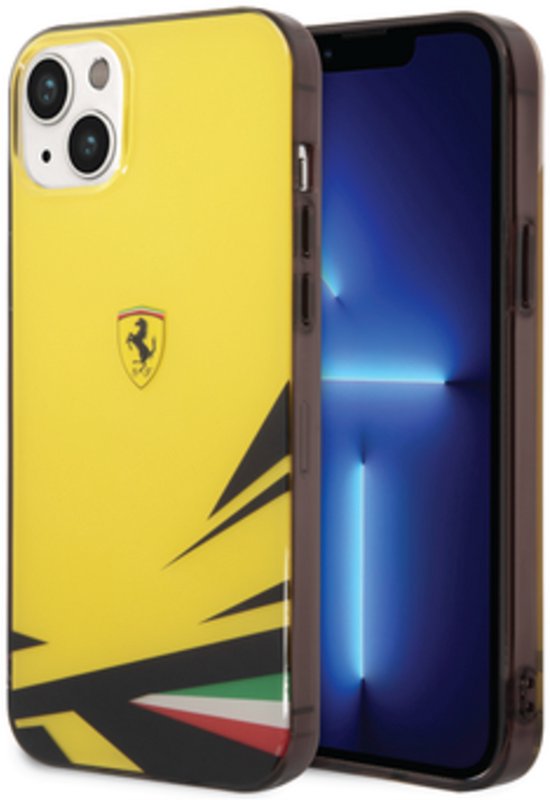 Ferrari Back Cover - Apple iPhone 14 Plus & 15 Plus - Geel - Stevige bumper - Kras- en valbescherming van Ferrari