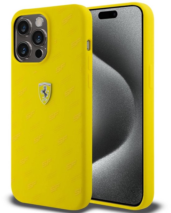 Ferrari Back Cover - Apple iPhone 15 Pro - Geel - Soft-Touch Siliconen - Sportief Design van Merkloos