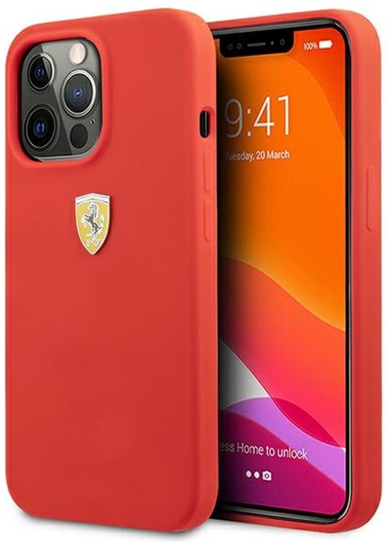 Ferrari Back Cover - iPhone 13 Pro - Rood - Valbescherming - Draadloos Laden van Merkloos
