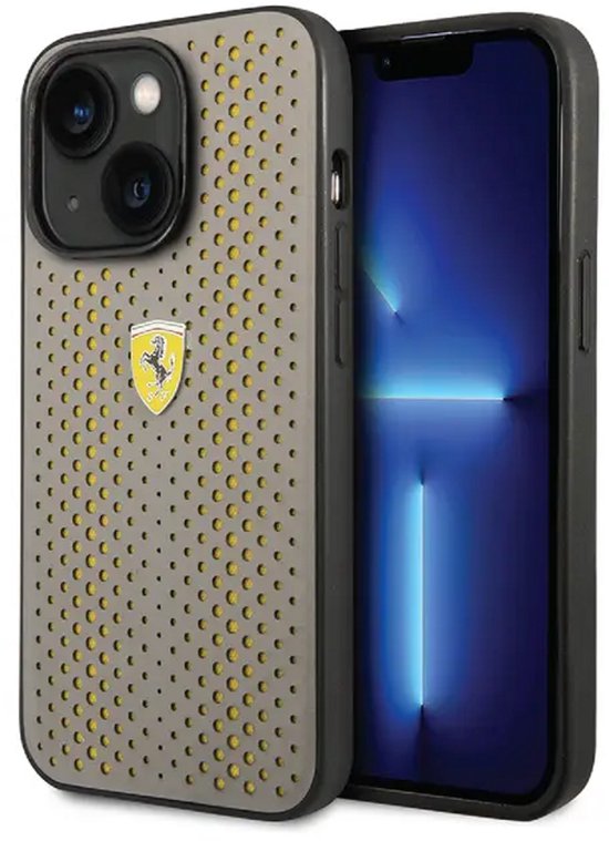 Ferrari Back cover - iPhone 14 & 13 - Gold / Yellow - Slank ontwerp - Verhoogde randen van Merkloos