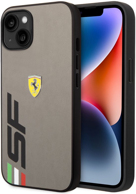 Ferrari Back cover - iPhone 14 & 13 - Grijs - Sportief design - Extra grip en bescherming van Merkloos