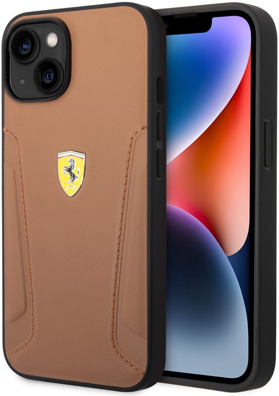 Ferrari Back Cover - iPhone 14 Plus & 15 Plus - Gold / Yellow - Schokabsorberende Randen van Merkloos