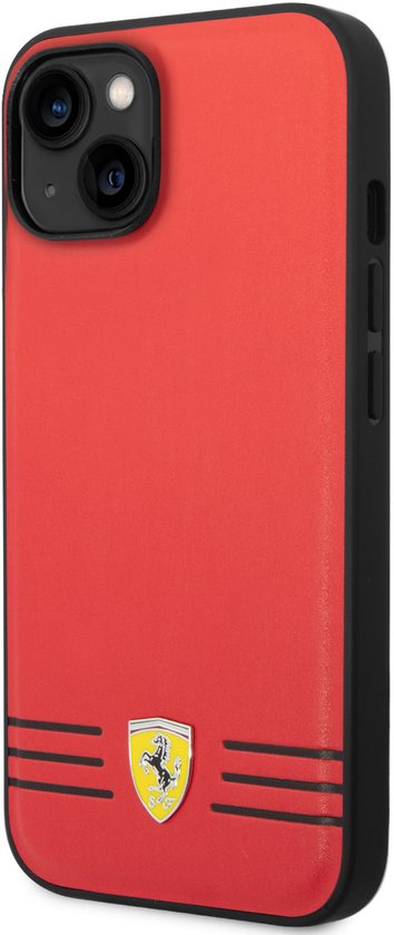 Ferrari Back cover - iPhone 14 Plus & 15 Plus - Rood - Lederen achterkant & valbescherming van Merkloos