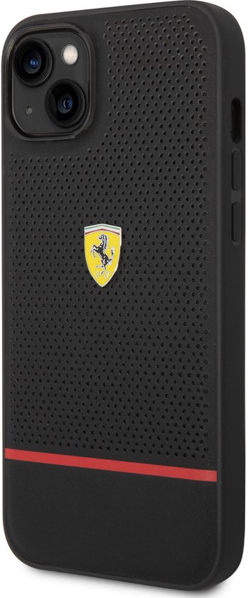 Ferrari Back cover - iPhone 14 Plus & 15 Plus - Zwart - Geperforeerde textuur - Sportieve uitstraling van Merkloos