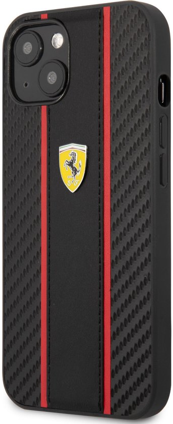Ferrari Back cover - iPhone 14 Plus & 15 Plus - Zwart - Sportief design met carbon-look van Merkloos