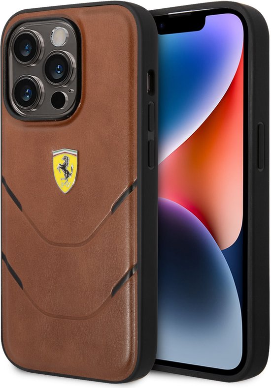 Ferrari Back cover - iPhone 14 Pro - Bruin - Stijlvol design met leren afwerking van Merkloos