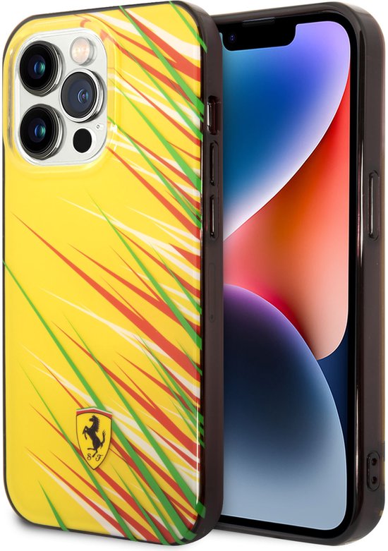 Ferrari Back cover iPhone 14 Pro - Geel - Double Layer Grass Print - Stevige bumper voor optimale bescherming van Merkloos