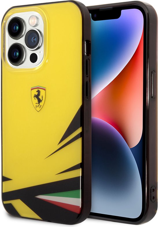 Ferrari Back cover - iPhone 14 Pro - Gold/Yellow - Double Layer Print - Sportief Design van Merkloos