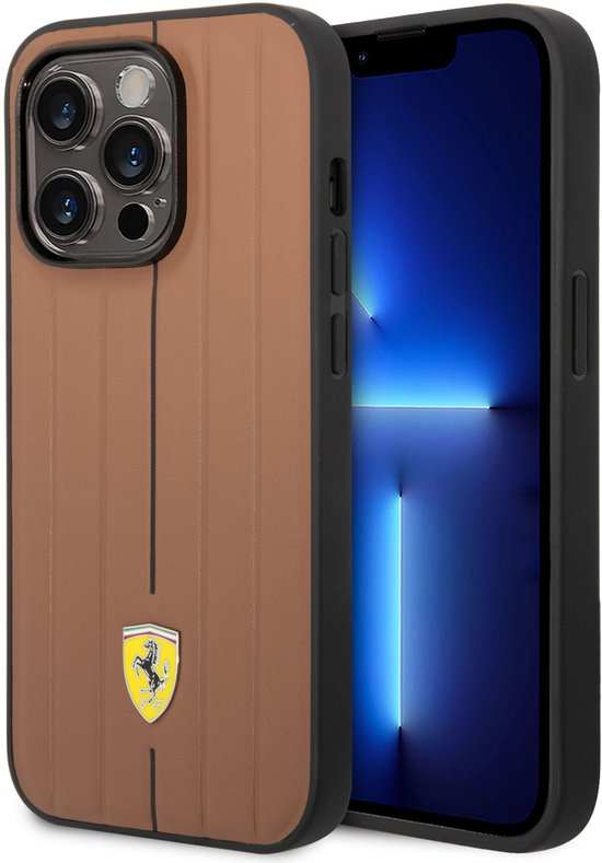 Ferrari Back cover - iPhone 14 Pro - Gold/Yellow - Embossed Stripes - Stijlvolle bescherming van Merkloos