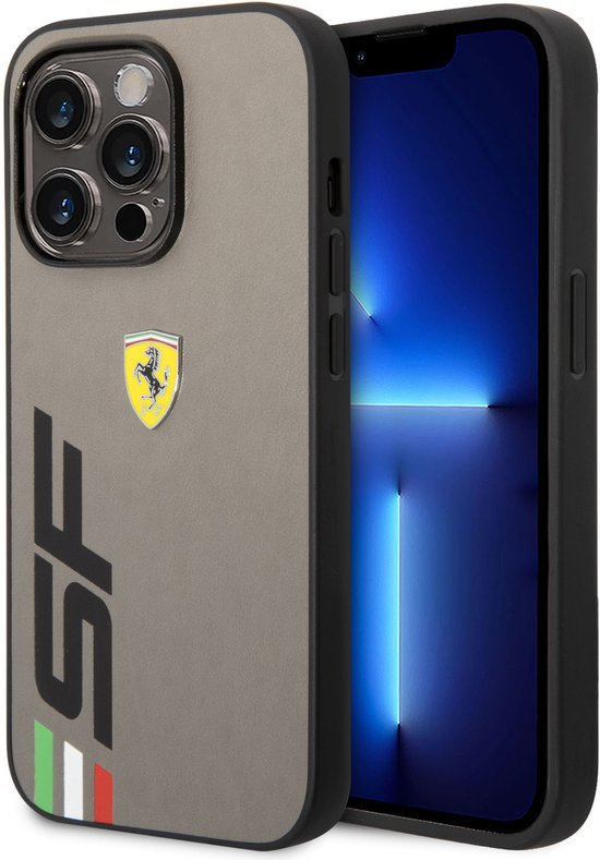 Ferrari Back cover - iPhone 14 Pro - Grijs - Schokabsorberende randen - Verhoogde cameraring van Merkloos