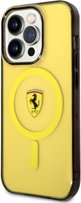 Ferrari Back cover - iPhone 14 Pro Max - Geel - Transparante randen - Valbescherming van Merkloos