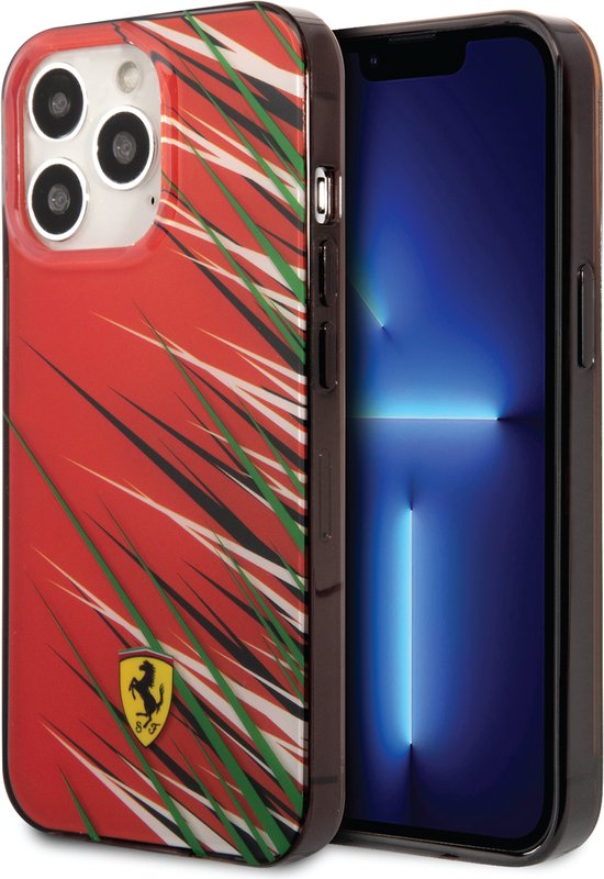 Ferrari Back Cover - iPhone 14 Pro Max - Rood - Double Layer Grass Print - Bescherming voor camera en knoppen van Merkloos