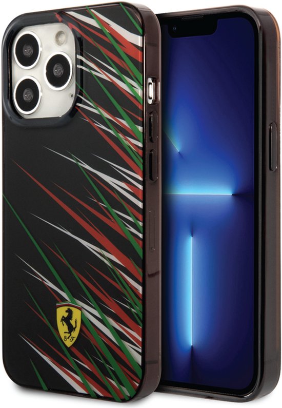 Ferrari Back cover - iPhone 14 Pro Max - Zwart - Sportief design met verhoogde randen van Merkloos
