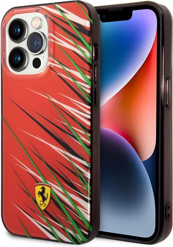 Ferrari Back cover - iPhone 14 Pro - Rood - Schokbestendig - Double Layer Grass Print van Merkloos