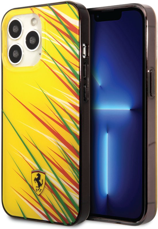 Ferrari iPhone 14 & 13 Backcover hoesje - Double Layer Grass Print - Geel van Merkloos