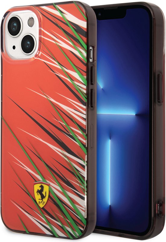 Ferrari iPhone 14 & 13 Backcover hoesje - Double Layer Grass Print - Rood van Merkloos