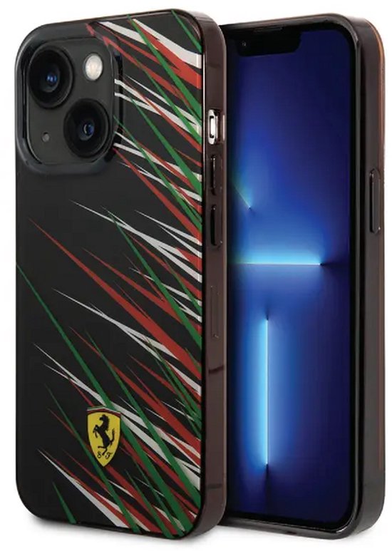 Ferrari iPhone 14 & 13 Backcover hoesje - Double Layer Grass Print - Zwart van Merkloos