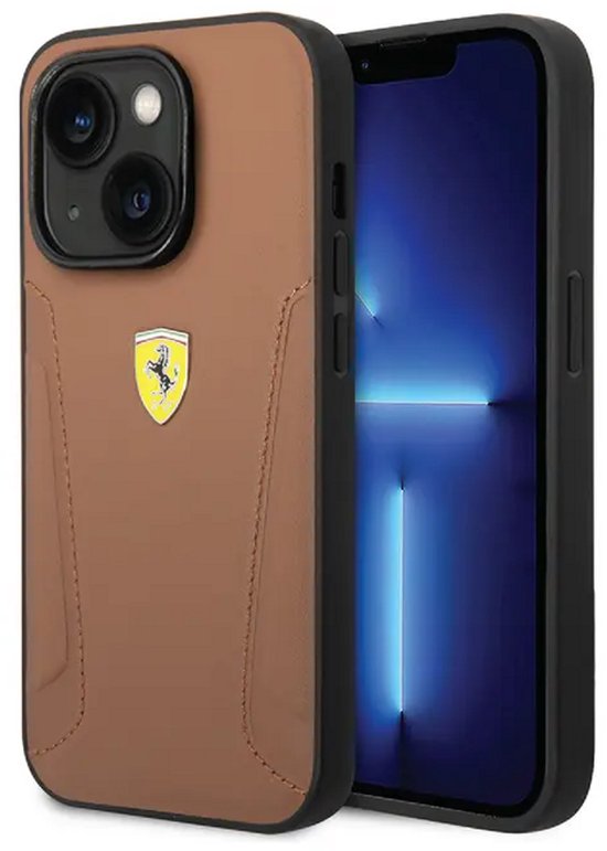 Ferrari iPhone 14 & 13 Backcover hoesje - Hot Stamped Sides - Camel van Merkloos