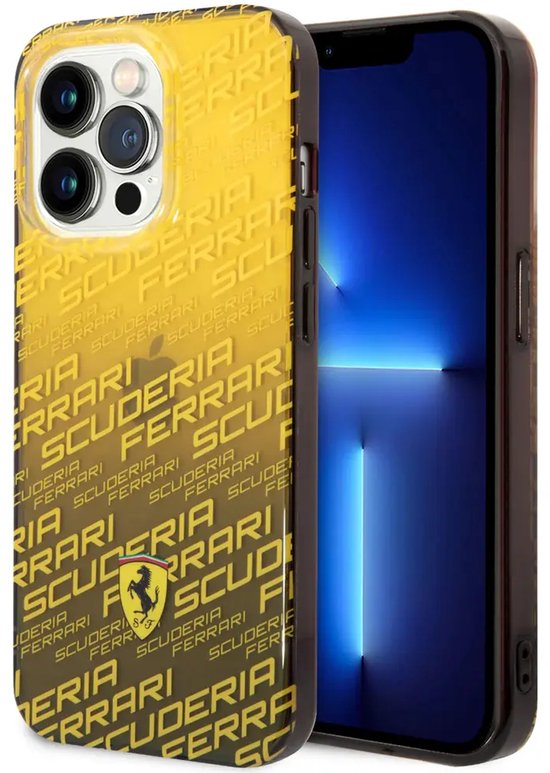 Ferrari iPhone 14 & 13 Backcover hoesje - Scuderia Allover - Dyed Bumper - Geel van CG Mobile