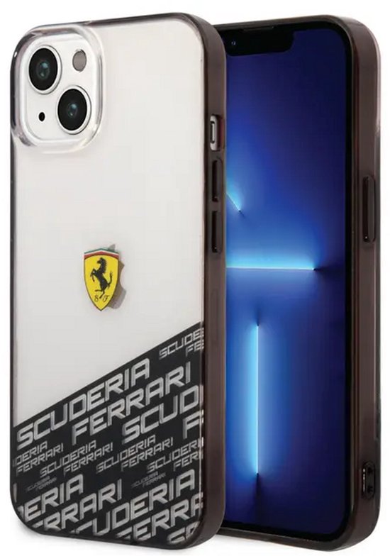 Ferrari iPhone 14 Plus & 15 Plus Backcover hoesje - Bottom Scuderia Allover - Zilver van Ferrari