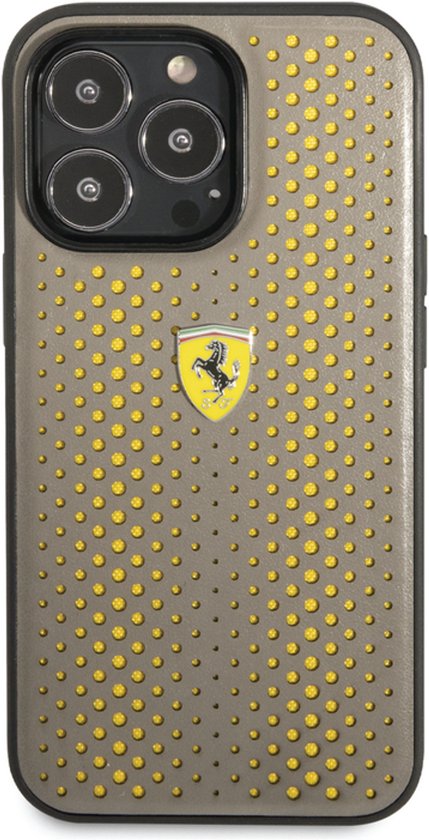 Ferrari iPhone 14 Pro Back cover case - Leather Perfo - Yellow van Ferrari