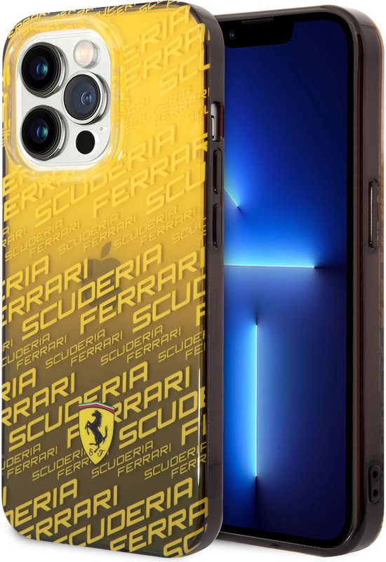 Ferrari iPhone 14 Pro Backcover hoesje - Scuderia Allover - Dyed Bumper - Geel van Ferrari