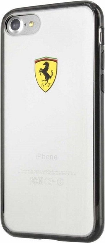 Ferrari - Racing - Shield hoesje voor iPhone - 7 / 8 / SE - 2020 / SE - 2022 - transparant - en - zwart van Merkloos