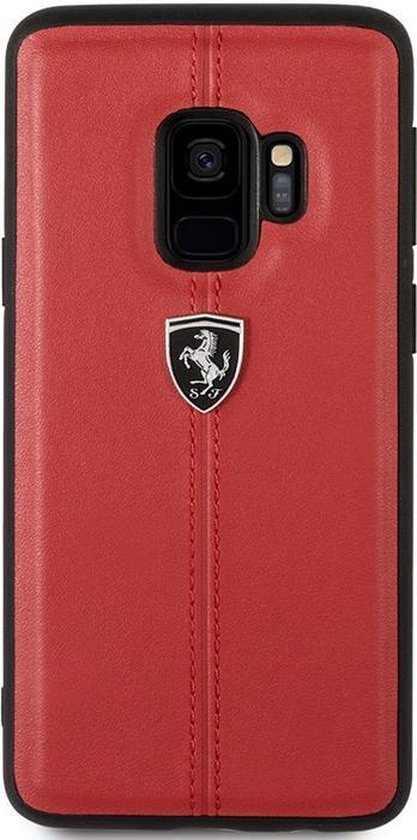 Ferrari Stripe Leather Hard Case voor Samsung Galaxy S9 - Rood van Merkloos