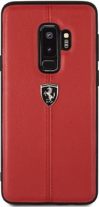 Ferrari Vertical Stripe Leather Hard Case - Samsung Galaxy S9 PLUS- Rood van Merkloos