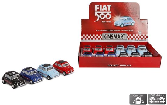 Fiat 500 die cast verkrijgbaar in 4 kleuren verkoop per stuk 12,3 cm speelgoed auto 1:24 van Merkloos