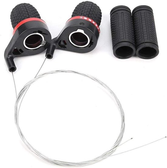 Fiets Shifter Set - Versnellingspook Handvat - Fiets Schakelen - Antislip Rubber Grip - 2 stuks - Rood Zwart