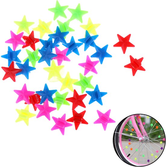 Fiets Spaakkralen Sterretjes - 36 Stuks - Fietskralen Sterren - Kinderfiets Spaakkralen Ster - Kralen Fiets Kinderen - Spaak Reflectoren - Spaak Versiering van Themai