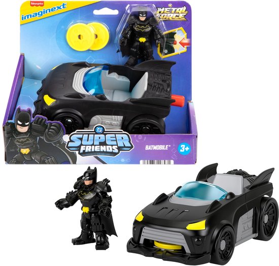 Fisher-Price Imaginext DC SUPER FRIENDS METAL FORCE BATMOBILE VEHICLE, Auto, 3 jaar, Kunststof, Zwart van Merkloos
